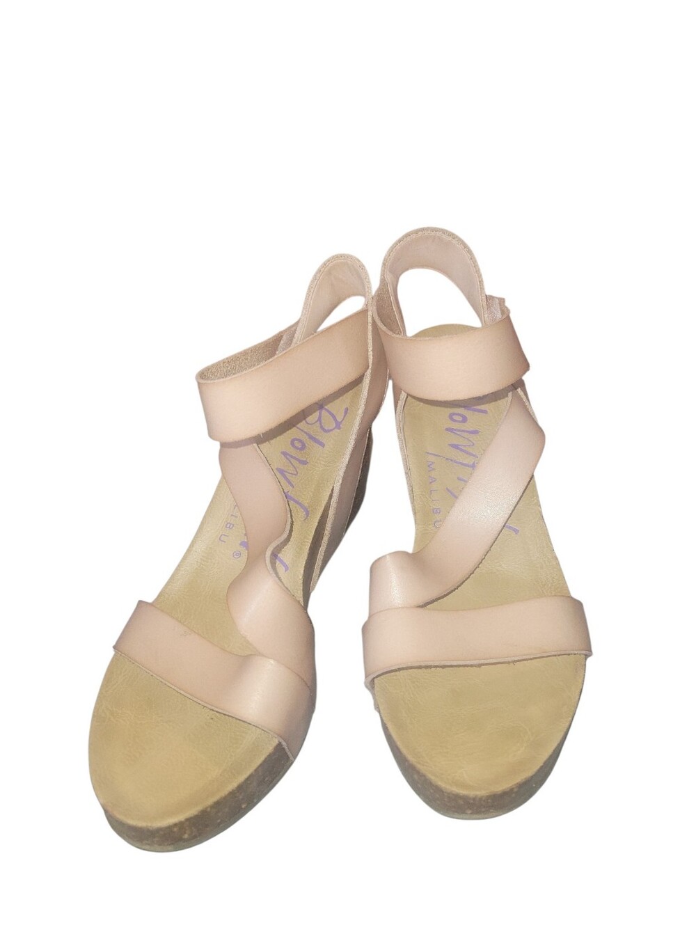 Blowfish Malibu Hapuku Nude Colored Crisscross Cor Leather Wedge Cork Sandals